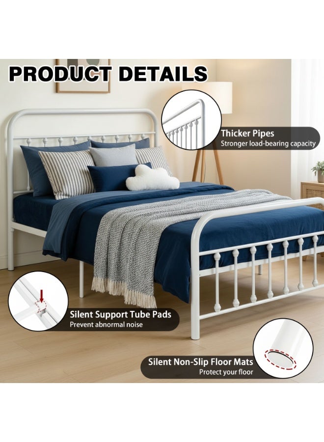 شويوين إطار سرير معدني عتيق - سرير منصة أبيض على الطراز الفيكتوري مع لوح أمامي ولوح سفلي، دعامة شرائحية صامتة، لا حاجة لقاعدة سرير (120 × 200 سم) - Image 5